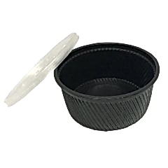 Çorba Kase Tırtıklı Siyah Plastik Kap+Kapak 16 OZ